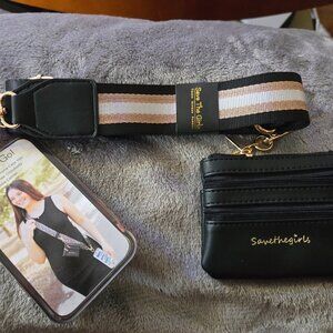 Save the Girls Clip & Go Strap w pouch black/white/gold